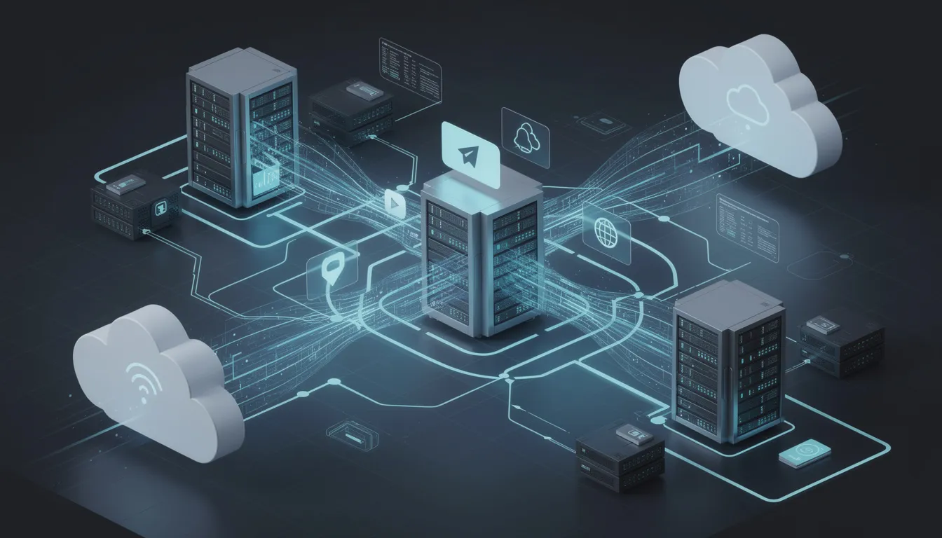 The image depicts a cloud infrastructure with network connections flowing between multiple servers, illustrating the complex architecture that supports web applications. This setup emphasizes the importance of web application security, including the use of a web application firewall (WAF) to protect against threats like SQL injection and distributed denial of service attacks.