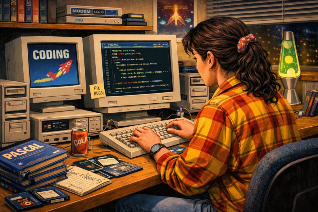 A female web developer developing a free wordpress security plugin