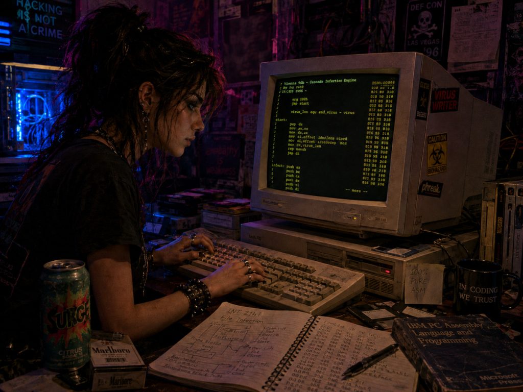 A virus author in the mid 1990s writing an assembly language virus
